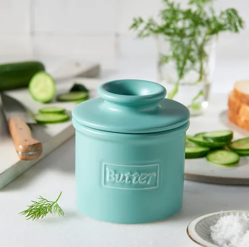 Miniatura 2 de Campana de mantequilla – The Original Butter Bell Crock por L. Tremain, plato de mantequilla de cerámica francesa, café mate y colección retro