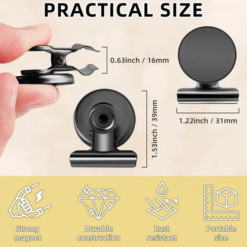 Miniatura 2 de Grtard Paquete de 24 Clips Magnéticos de Servicio Pesado, Clips Magnéticos Negros para Refrigerador, Imanes de Refrigerador, Clip Magnético Fuerte
