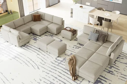 Miniatura 4 de Belffin Sofá modular grande con asiento de almacenamiento, sofá en forma de U de gran tamaño con tumbona reversible, juego de sofá modular con Gris