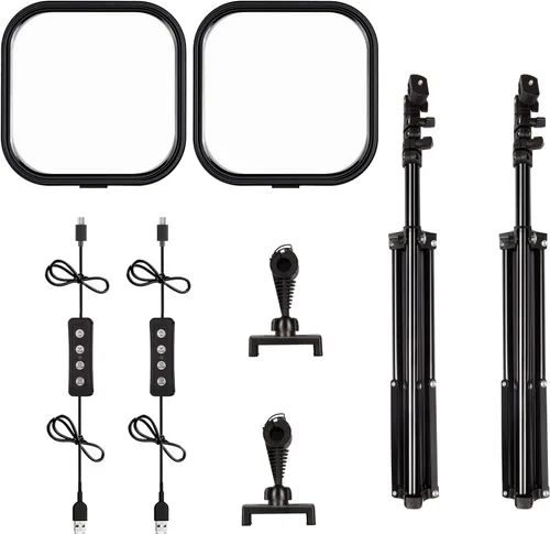 Miniatura 7 de Paquete de 2 luces LED de video, luz de estudio de 15 W, temperatura de color de 2500-8500 K con soporte de trípode y soporte para teléfono