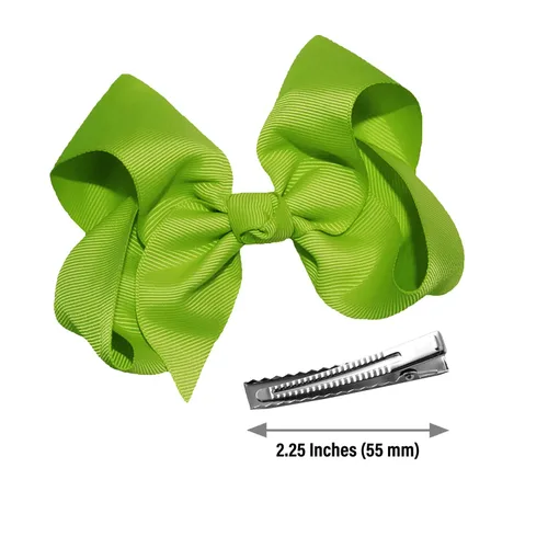 Miniatura 2 de WEBB DIRECT2U Juego de dos lazos para el pelo de grogrén sólido de 4 pulgadas, pinzas de cocodrilo, color verde manzana