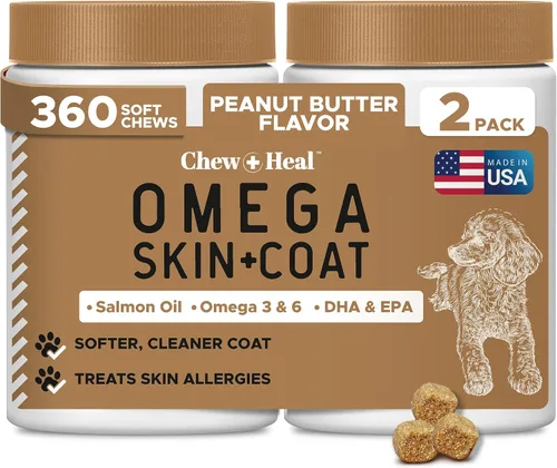 Miniatura 12 de Omega para perros – 180 deliciosos masticables suaves – Golosinas de aceite de salmón para la piel y el pelaje, alivio de la picazón – Mezcla