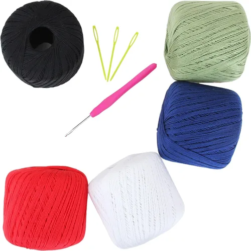 Miniatura 26 de Threadart - Juego de hilos de ganchillo de algodón 100% puro, tamaño 3, colores de ambiente de playa, cuatro bolas de 1.76 oz