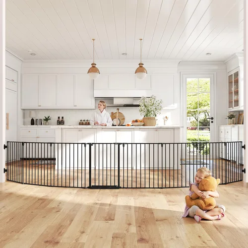 Miniatura 15 de Puerta de bebé extra ancha de 29.4 a 78 pulgadas, puertas largas para perros para puertas y escaleras, puerta de seguridad grande esencial para Negro