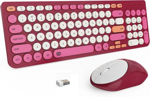 FD Combo de Teclado y Mouse Inalámbricos - USB Inalámbrico de 2.4GHz, Lindo Teclado Inalámbrico con Teclas Redondas, Conjunto Silencioso y Delgado