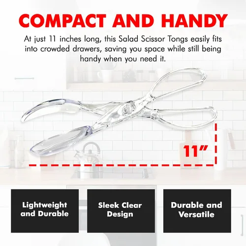 Miniatura 4 de Chef Craft Pinzas de tijera de ensalada premium, 11.25 pulgadas, transparentes