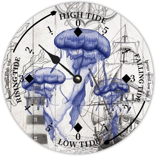 Miniatura 11 de Reloj de marea de madera con concha de caracola, hora del océano, marea alta costera, reloj de marea baja, movimiento de marea náutica de madera