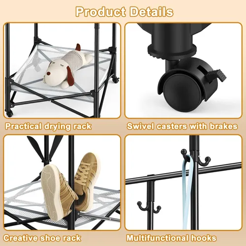 Miniatura 8 de Tendedero portátil plegable para ropa – Varillas ajustables dobles extensibles (33.1 a 56.7 pulgadas) – Diseño fácil de no montar que ahorra espacio