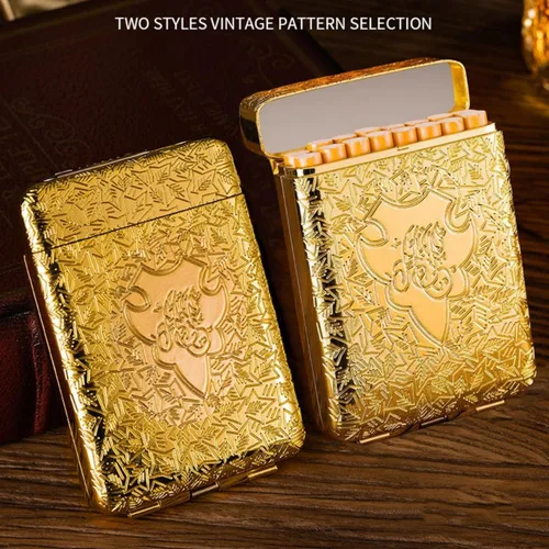 Miniatura 9 de Caja de cigarrillos de metal con encendedor de tamaño King, paquete portátil de 16 piezas de cigarrillos regulares, encendedores USB, caja