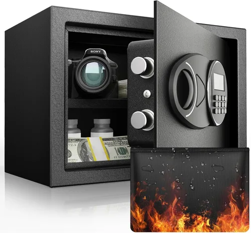 Miniatura 10 de Goldenkey Caja fuerte clásica grande de 1.6 pies cúbicos con puerto de carga, caja fuerte digital de acero con estante, se adapta a laptop, joyas