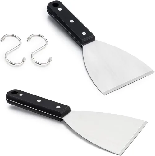 HaSteeL Rascador de plancha de 2 piezas, acero inoxidable de 9.5 pulgadas, borde inclinado, rascador de parrilla de metal para servicio de alimentos