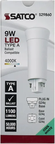 Miniatura 2 de Satco S29860 9W LED PL 4 pines; 4000 K; 1000 lúmenes; base G24q; 10 bombillas compatibles con California que reemplaza a S9860