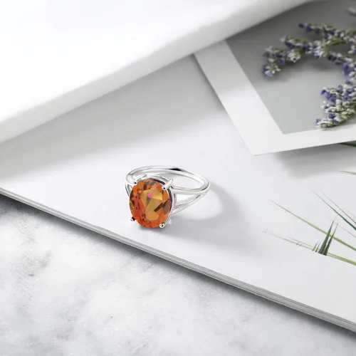 Miniatura 75 de Gem Stone King Anillo solitario con piedra preciosa de 3.00-7.00 quilates Plata de ley 925 Ovalado de 0.47 x 0.49 pulgadas Anillo