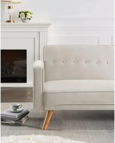 Miniatura 5 de anwickjeff Sofá cama tipo futón convertible, sofá cama plegable de lino moderno con respaldo dividido, respaldo ajustable, reposabrazos, marco