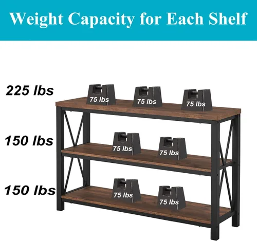Miniatura 4 de BON AUGURE - Mesa de consola rústica detrás del sofá, mesa industrial de entrada con estantes, mesas de sofá de 3 niveles estilo granja para sala