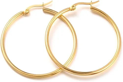 Miniatura 2 de Pandahall - 6 pares de aretes de acero inoxidable, ligeros, gruesos, abiertos, de 1.575 pulgadas (1.575 in), color dorado, con cierre pequeño