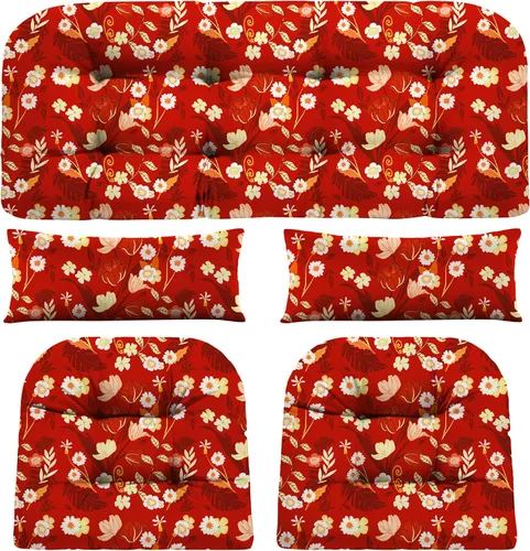 Miniatura 12 de Cojines de silla de mimbre de 5 piezas, cojín impermeable para sofá de mimbre al aire libre, 1 cojín de asiento de amor, 2 cojines en forma de U y 2