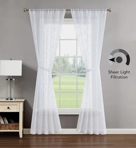 Miniatura 11 de Creative Home Ideas Cortinas transparentes (2 paneles, 38 x 63 pulgadas, azul), paneles de cortina geométricos bordados con alzapaños, cortinas