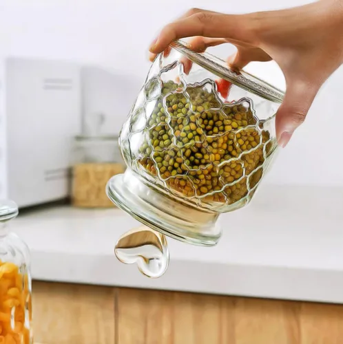 Miniatura 4 de Recipiente de vidrio transparente de 22 onzas con bonitas tapas en forma de corazón, tarros de vidrio para almacenamiento de alimentos con tapas