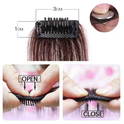Miniatura 3 de Extensión de cabello humano con clip para mujer, fácil de usar, 1 pieza de 10 pulgadas, color negro y marrón