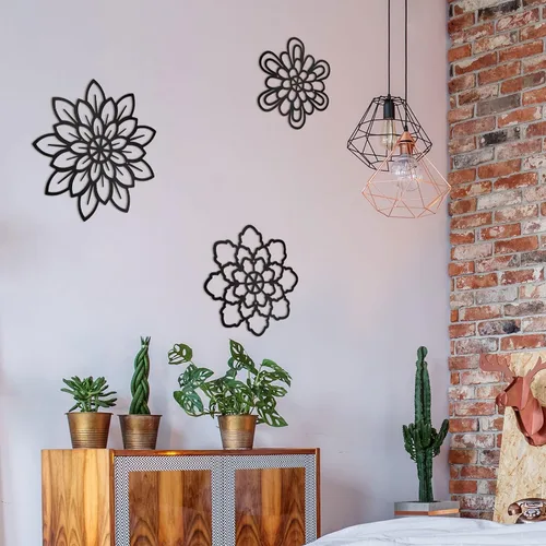 Miniatura 5 de Moxweyeni 3 piezas de decoración de pared de flores de metal, arte de pared rústico de metal, decoración floral múltiple colgante para baño, sala