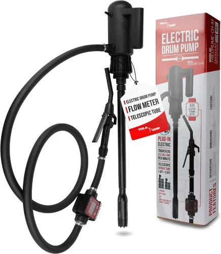 TERA PUMP TREDRUME-CH-M Bomba química telescópica - Bomba eléctrica de barril de tambor de 55 galones con medidor de flujo/etanol/metanol/DEF/agua