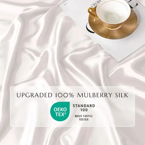 Miniatura 31 de THXSILK Juego de sábanas bajeras de 100% seda de morera, 3 piezas de seda 7A+, transpirable, suave, sábana bajera de 16 pulgadas de profundidad, 2