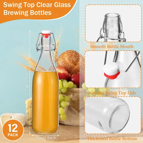 Miniatura 2 de Aoriher Paquete de 12 botellas de vidrio de 32 onzas con tapa abatible de 1 litro, botellas de cerveza para el hogar, botellas de cerveza con cierre