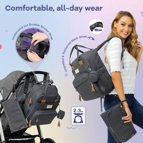Miniatura 2 de RUVALINO - Mochila para pañales neutros todo en uno para niños y niñas, mochila de viaje grande multifunción con cambiador portátil, correas