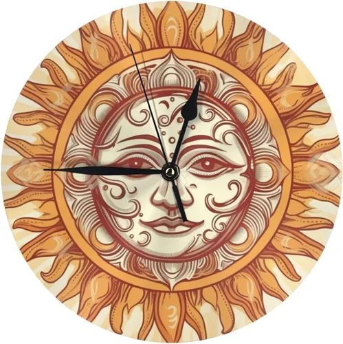 Miniatura 17 de Reloj de pared redondo de 10 pulgadas con batería de sol mexicano por flores, reloj silencioso sin tictac, estilo mexicano decorativo para sala