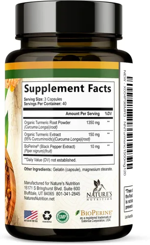 Miniatura 9 de Suplemento de curcumina de cúrcuma de 1500 mg, pimienta negra orgánica tumérica y bioperina para una mejor absorción con 95% de curcuminoides, apoyo