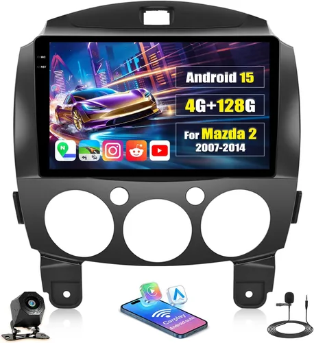 Miniatura 10 de [4G+64G] Radio de coche para Mazda 2 2007-2014 con CarPlay Android Auto, pantalla táctil de 9 pulgadas, Android 15 Mazda 2 estéreo para automóvil
