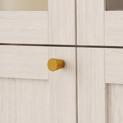 Miniatura 7 de Armario de 4 puertas con varillas para colgar y 2 cajones, armario de dormitorio con puertas de vidrio esmerilado, armario con perilla dorada, veta