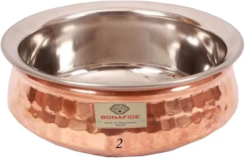 Miniatura 2 de Bona fide cuenco de cobre para servir, vajilla de cobre de 8 pulgadas de diámetro, 27.1 fl oz de cobre con tapa, plato para servir tazón pequeño