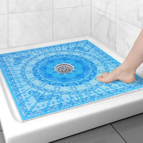 Miniatura 26 de Alfombrilla de ducha cuadrada antideslizante: 24 x 24 pulgadas para ducha interior con orificio de drenaje en el medio, tapete de ducha de masaje