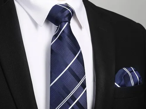 Miniatura 117 de HISDERN Conjunto de corbata a cuadros a cuadros pañuelo tejido clásico formal para hombre corbata y bolsillo cuadrado