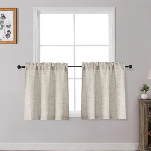 Miniatura 30 de OWENIE Cortinas de Cocina Negras Sobre Fregadero de 24 Pulgadas de Largo, Juego de 2 Paneles, Cortinas Cortas de Café con Textura Filtrante de Luz
