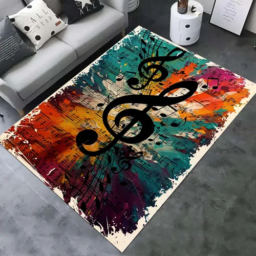 Miniatura 11 de UNREASTO Alfombra de piano en blanco y negro de 4 x 6 pies, nota musical musical, dormitorio, sala de estar, aula, sala de estudio, alfombra Música 7