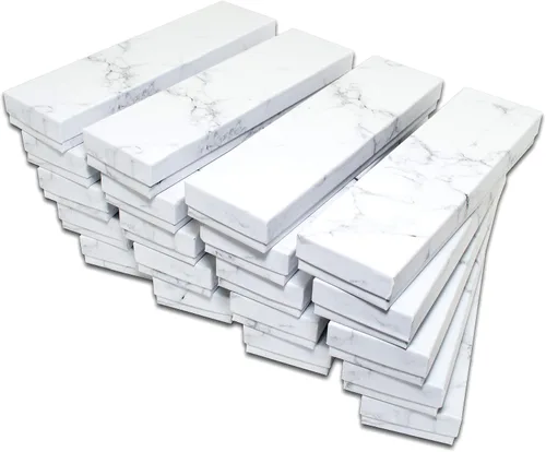 Miniatura 6 de TheDisplayGuys - Caja de regalo de papel de cartón relleno de algodón, 100 unidades, color blanco mármol