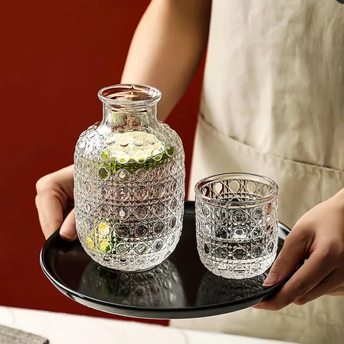 Miniatura 6 de Juego de jarra de agua y vasos de vidrio para mesita de noche de dormitorio, jarra de agua para mesita de noche, jarra de enjuague bucal de vidrio