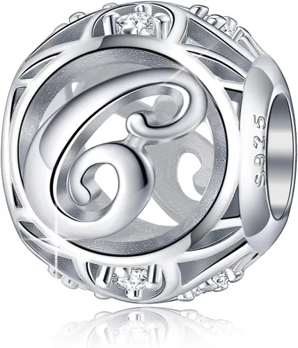 FOREVER QUEEN Dije Colgante de Letra Inicial del Alfabeto A-Z para Pulsera Collar - Cuentas de Plata de Ley 925 CZ Joyería de Regalo Personalizada