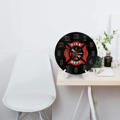 Miniatura 3 de Bomberos Fire DEPT. Logo Rescue Pattern Reloj de pared redondo decorativo silencioso sin tictac funciona con pilas para el hogar, cocina, sala