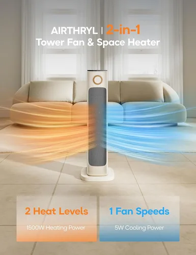 Miniatura 6 de Calentador de espacio de 25 pulgadas, calentadores eléctricos de 1500 W para uso en interiores, temporizador de 15 horas, oscilación de 80°, 6