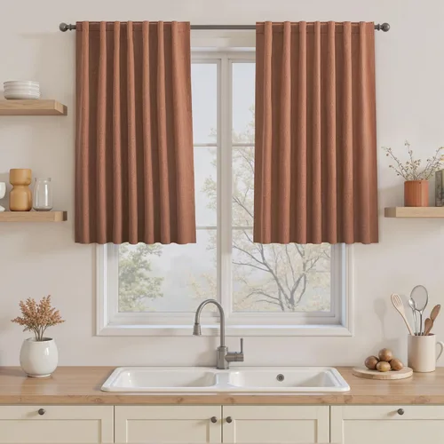 Miniatura 34 de UHITECH Cortinas cortas de lino de 24 pulgadas de largo para ventanas pequeñas de granja, cortinas opacas modernas para sala de estar, pestañas
