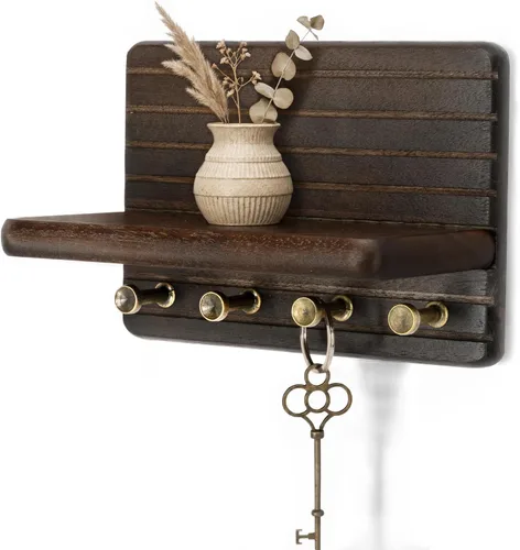 Miniatura 25 de Rebee Vision Soporte de pared de madera de acacia para decoración del hogar, mini llavero de 7 pulgadas para pared con 4 ganchos resistentes