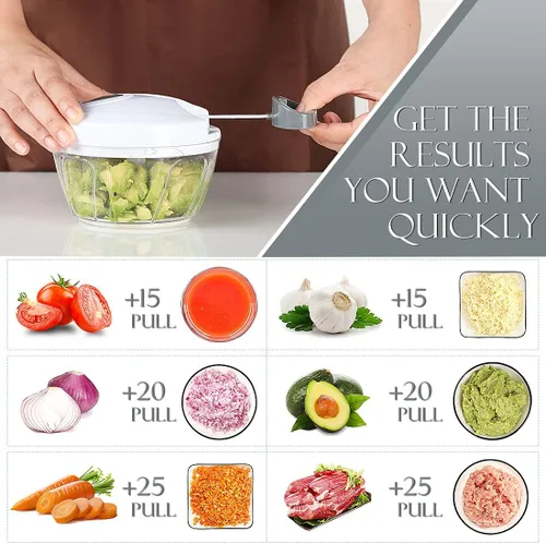 Miniatura 2 de Ourokhome Procesador Manual de Alimentos Picador de Verduras, Picador de Ajo Portátil de Tirar de Cuerda Manual Cortador de Cebolla para Verduras