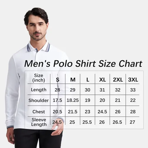 Miniatura 6 de Polo de piqué para hombre, manga larga, con punta de mezcla de algodón, casual, con cuello, ajuste clásico