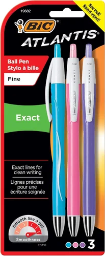 Miniatura 9 de BIC Atlantis pluma retráctil exacta, punta fina (0.7 mm), Azul 3 Count