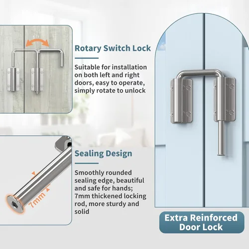 Miniatura 4 de Cerradura de puerta corredera con asa mejorada, cerradura multi-ángulo en forma de U de 2.38" para puerta corredera de granero de 90/180 grados, 1