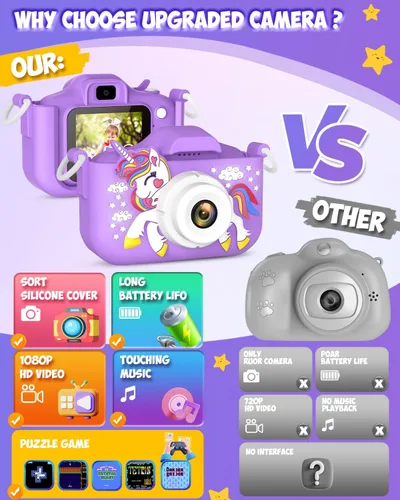 Miniatura 3 de Juguetes de cámara para niños de 3 a 12 años, cámara de unicornio para niñas, regalos de Navidad y cumpleaños para niñas, cámara de video digital
